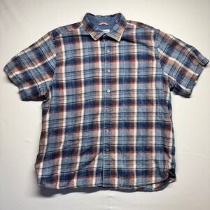 Tommy Bahama Mens Plaid Short Sleeve Button Up Shirt Red White Blue XL